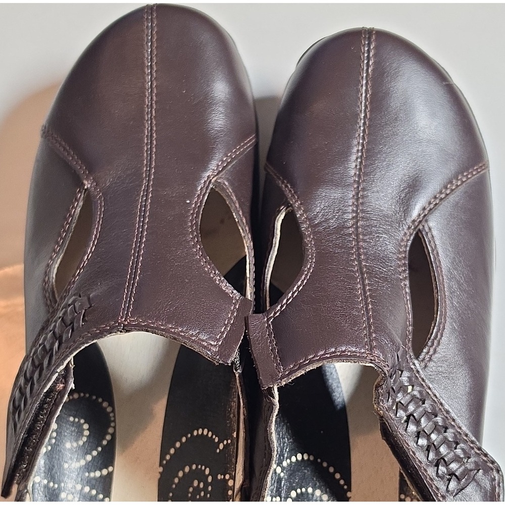 Propét Women's Brown Leather Mary Jane Flats Hook &‎ Loop Braided Strap 8M